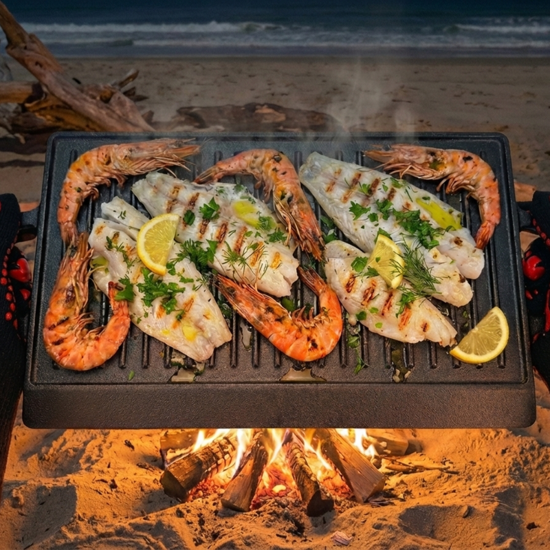 Grill Fish & Prawns Over Fire or Coals