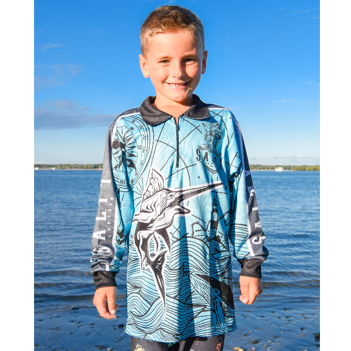 Salty Captain Fishing Shirt - Kids - Blue