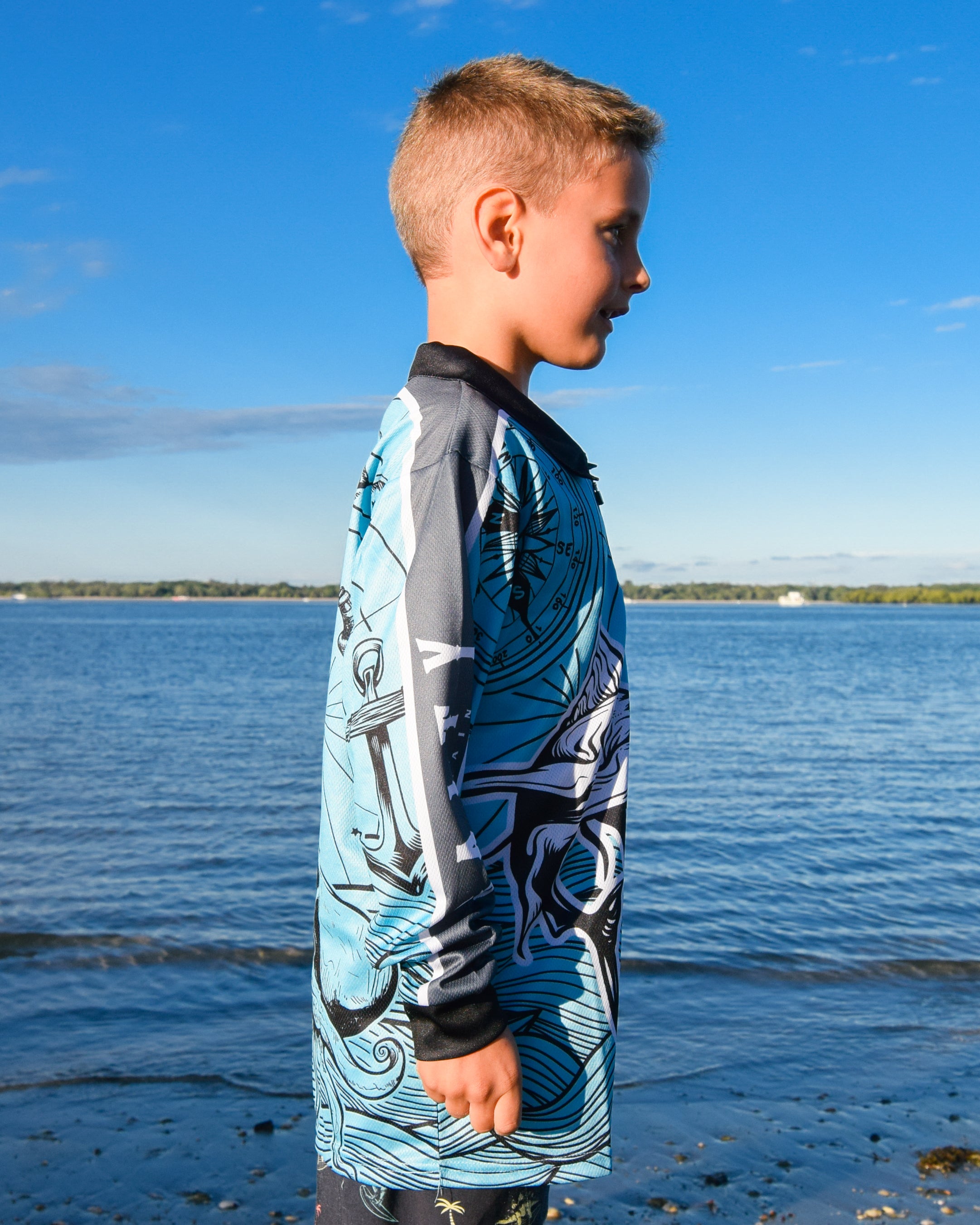 Salty Captain Fishing Shirt - Kids - Blue