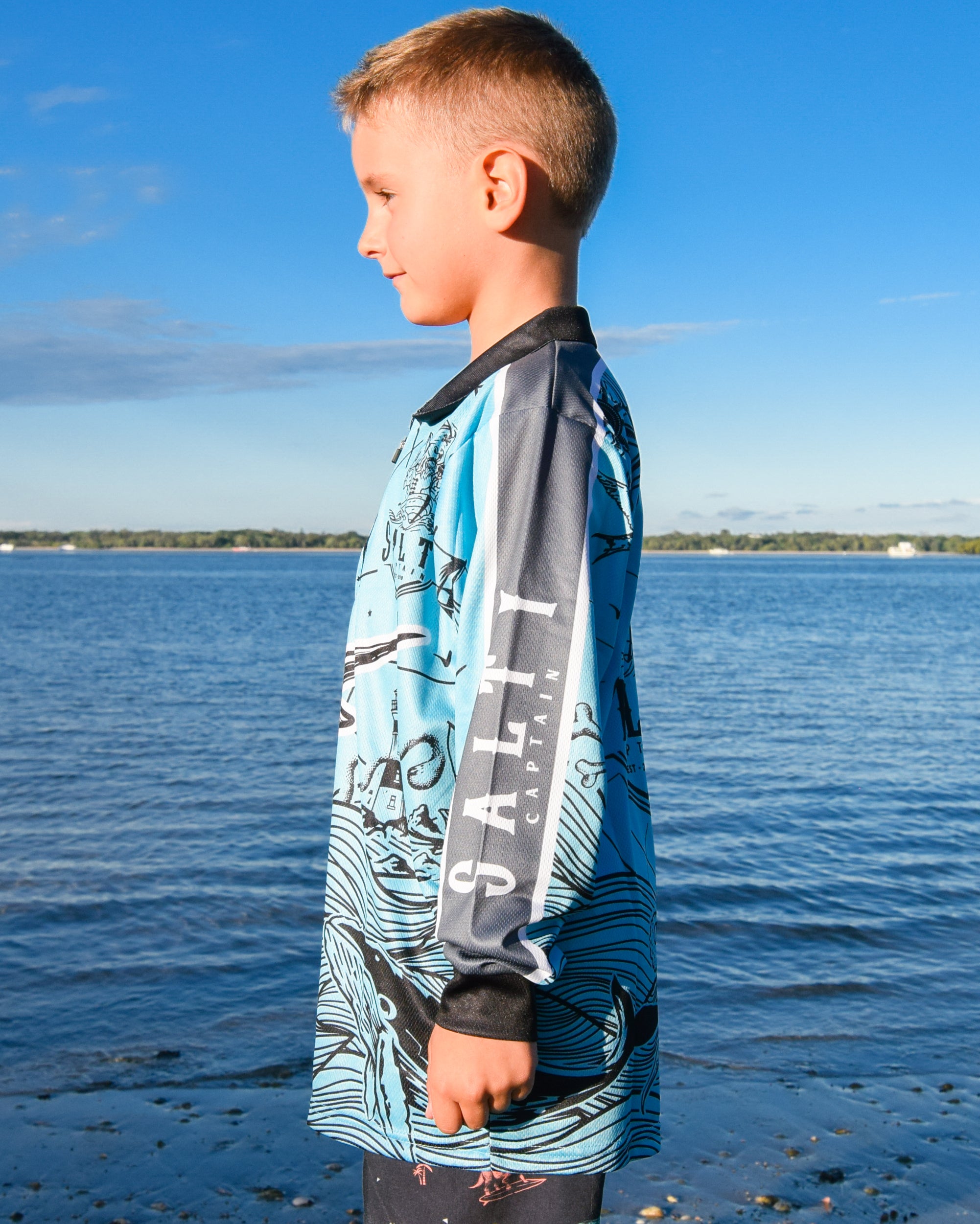 Salty Captain Fishing Shirt - Kids - Blue