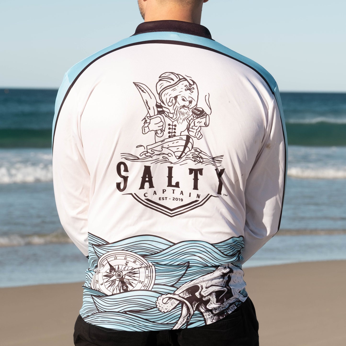 Salty Captain Fishing Shirt - Blue/White